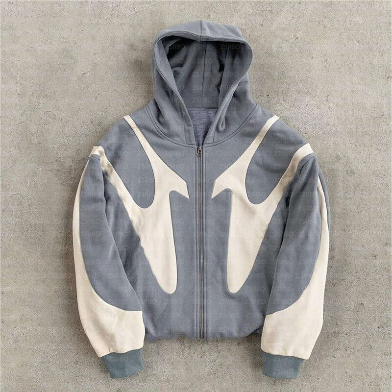 Street Hip Hop Cross Splicing Zipper Y2k Harajuku Coat Hoodie Female