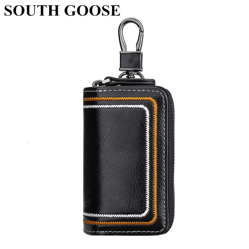 Fashion Genuine Leather Key Wallets Men Simple Car Key Holders Top Quality Double Zipper Keychain Case Women Housekeeper Purse 250311