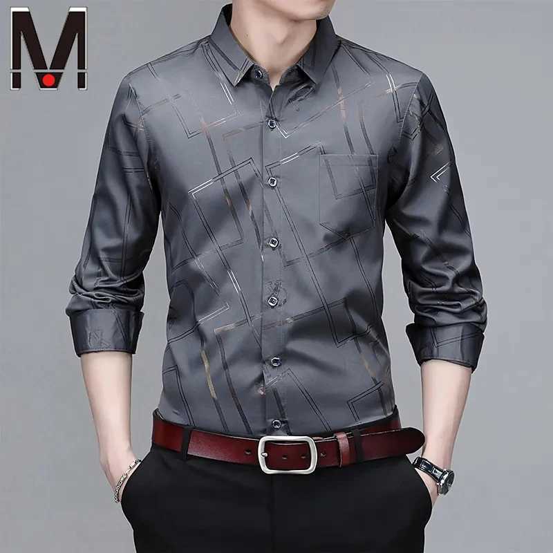 Mens casual and fashionable long sleeved printed shirt no ironing and wrinkle resistant business top W250312
