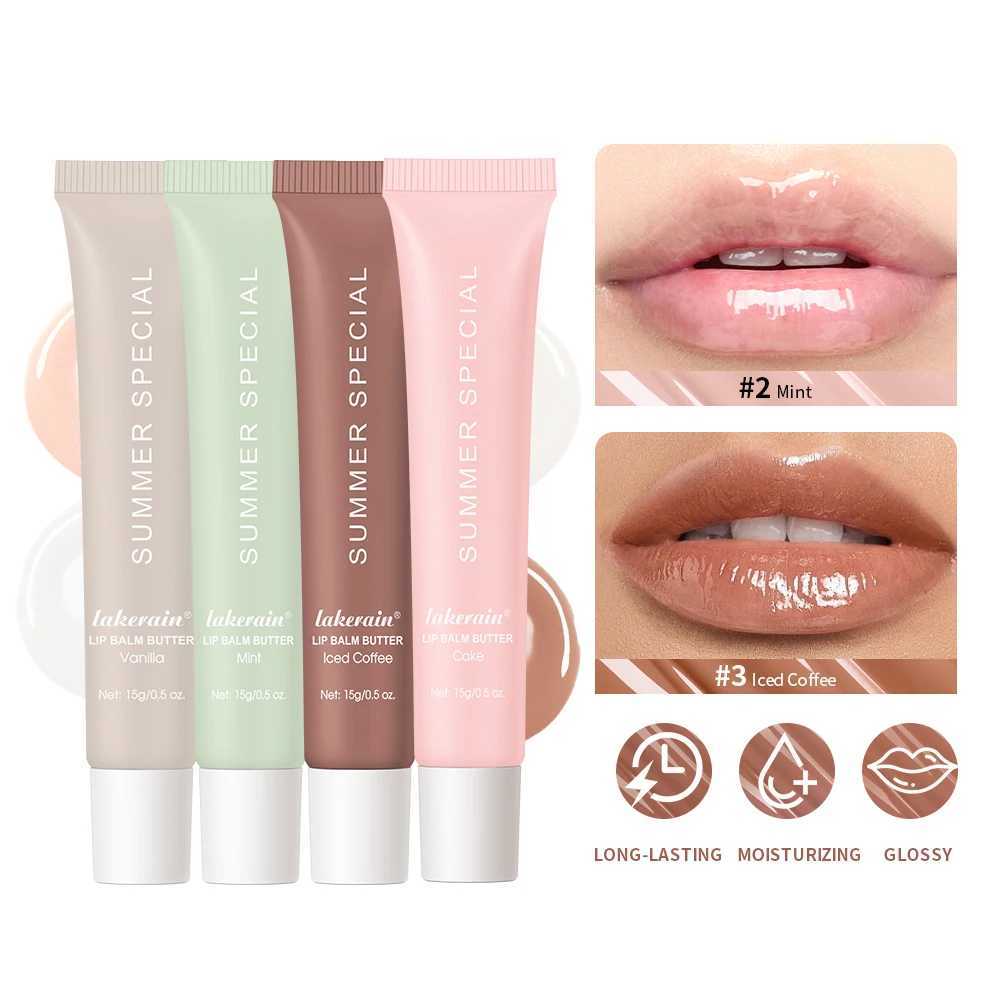 4pcs/set Summer Lip Balm Lip Gloss Lip set Moisturizing Mirror Makeup Vanilla Mint Iced Coffee Cake Transparent Lip Oil W250312
