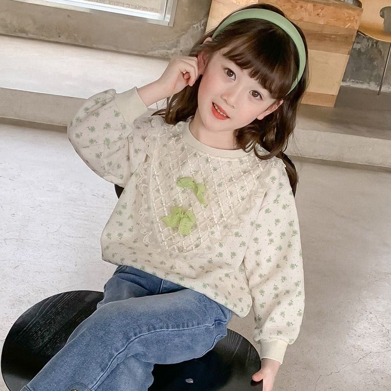 Ddmyshoesvip Girls Hoodie New Stylish Little Girls Spring And Autumn Set Long Sleeved Floral Loose Children S Top