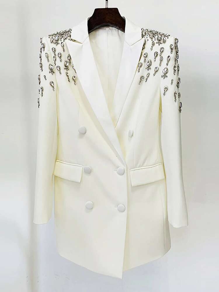 DEAT Fashion Women's Blazer Dia Shoulder Pad Double Breasted Pockets Split Long Style Suit Jackets Winter 2024 New 7Ab2553