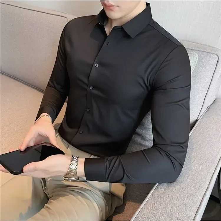 High end Feelwhiteshirtlong mens fashion paradigm weight loss business casual shirt autumn Korean trend smooth shoulder strap W250312