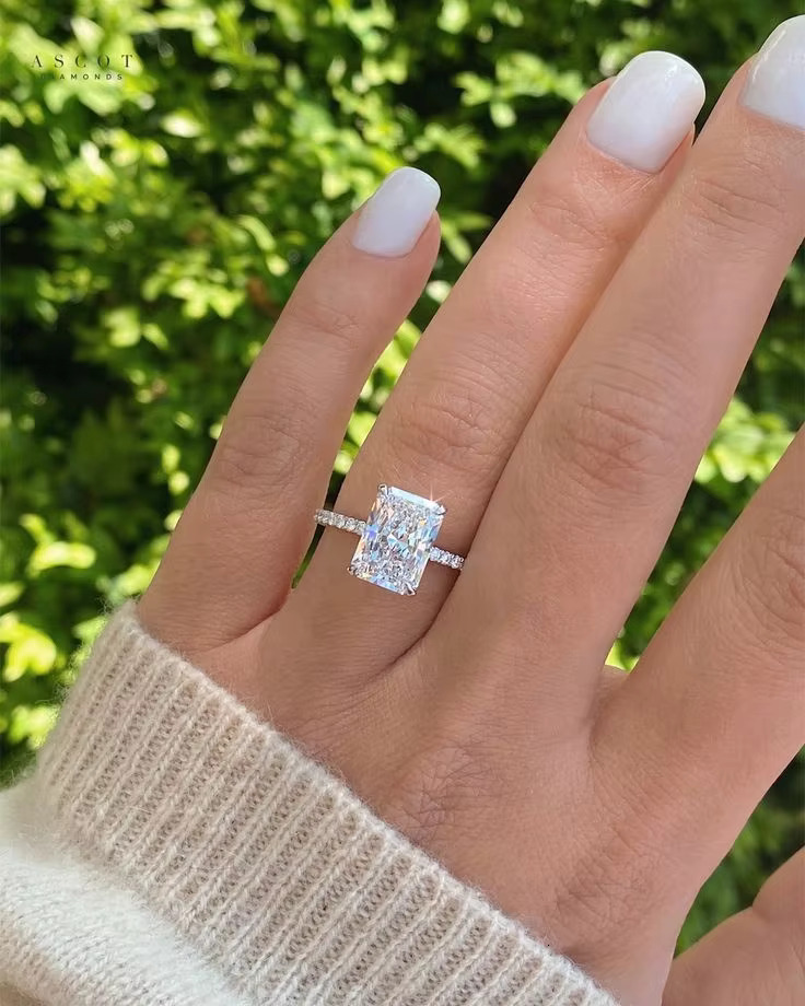 Provence Double Stone Moissanite Ring 14K Rose Gold Jewelry Radiant Cut Diamond Moissanite Ring for Wedding