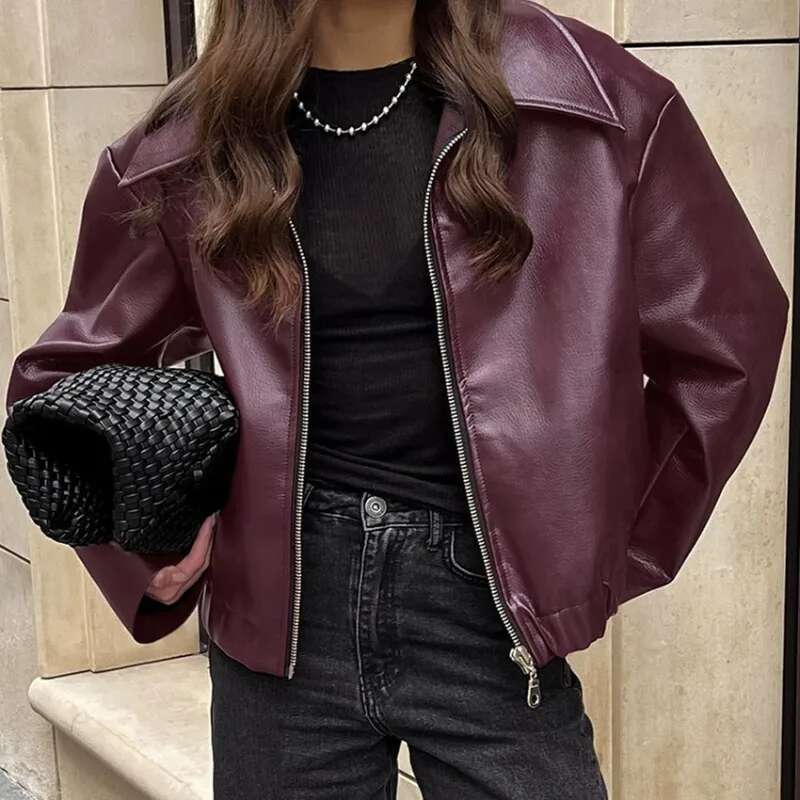 Angola Red Jacket Leather Motorcycle Street Fashion 2024 Autumn And Winter New Top Women's Elegant Coat