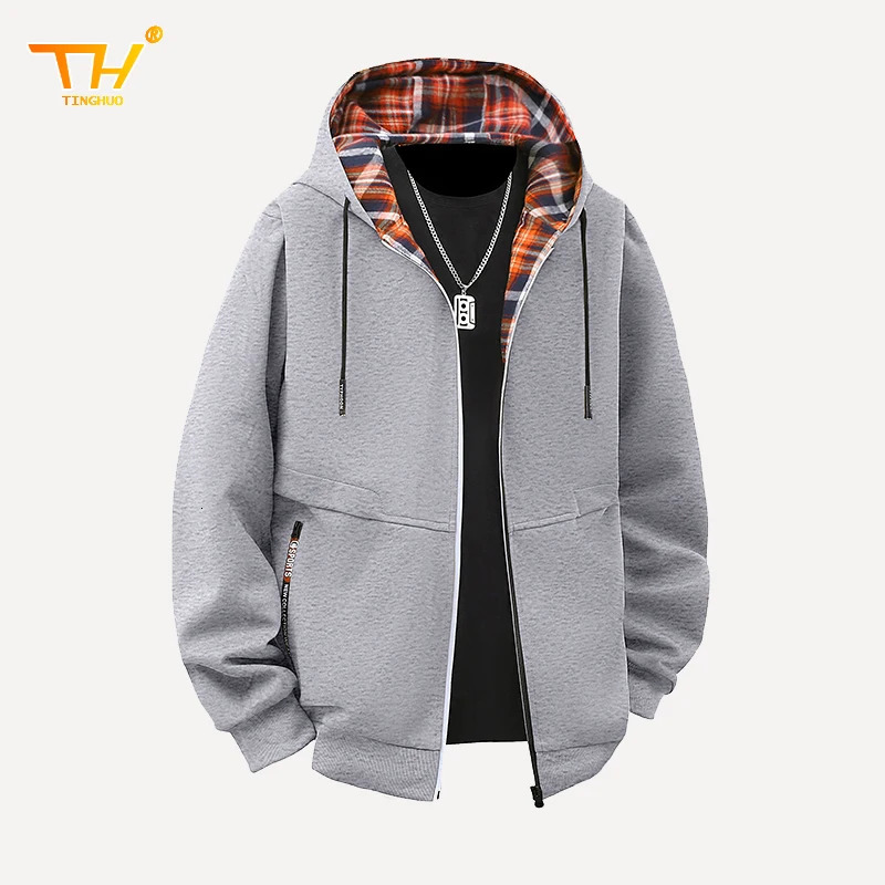Mens Jacket Hoodie Spring and Autumn Fashion Casual Checkered Sports Shirt Solid Color Coat Street Clothing 250312