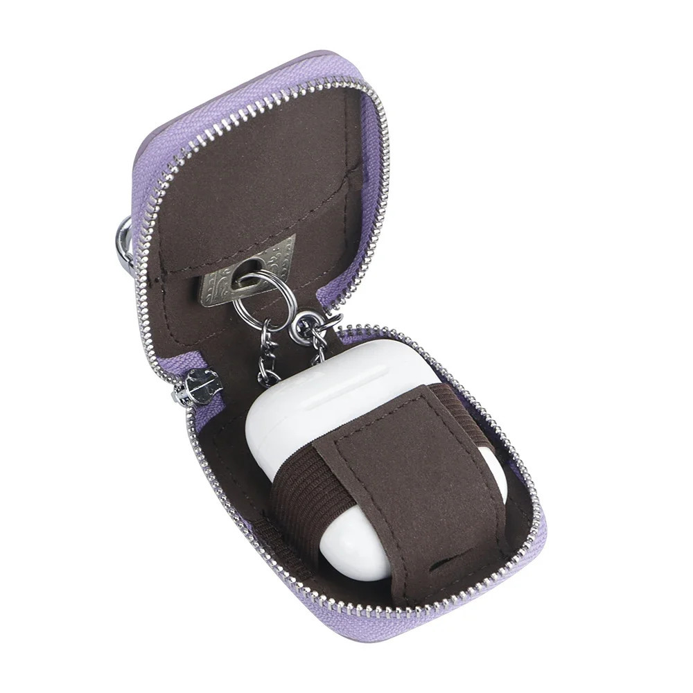 Royal Bagger Mini Portable Zipper Earphone Bag Leather Small Key Wallet with Keychain Fashion Simple 2901 250311