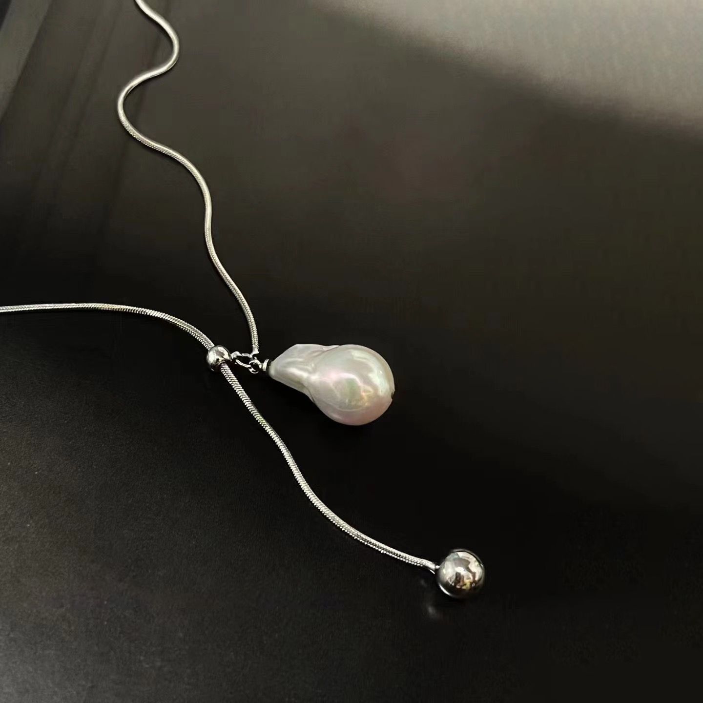 Silver & Blue Baroque Pearl Necklace with Natural Freshwater Pearls