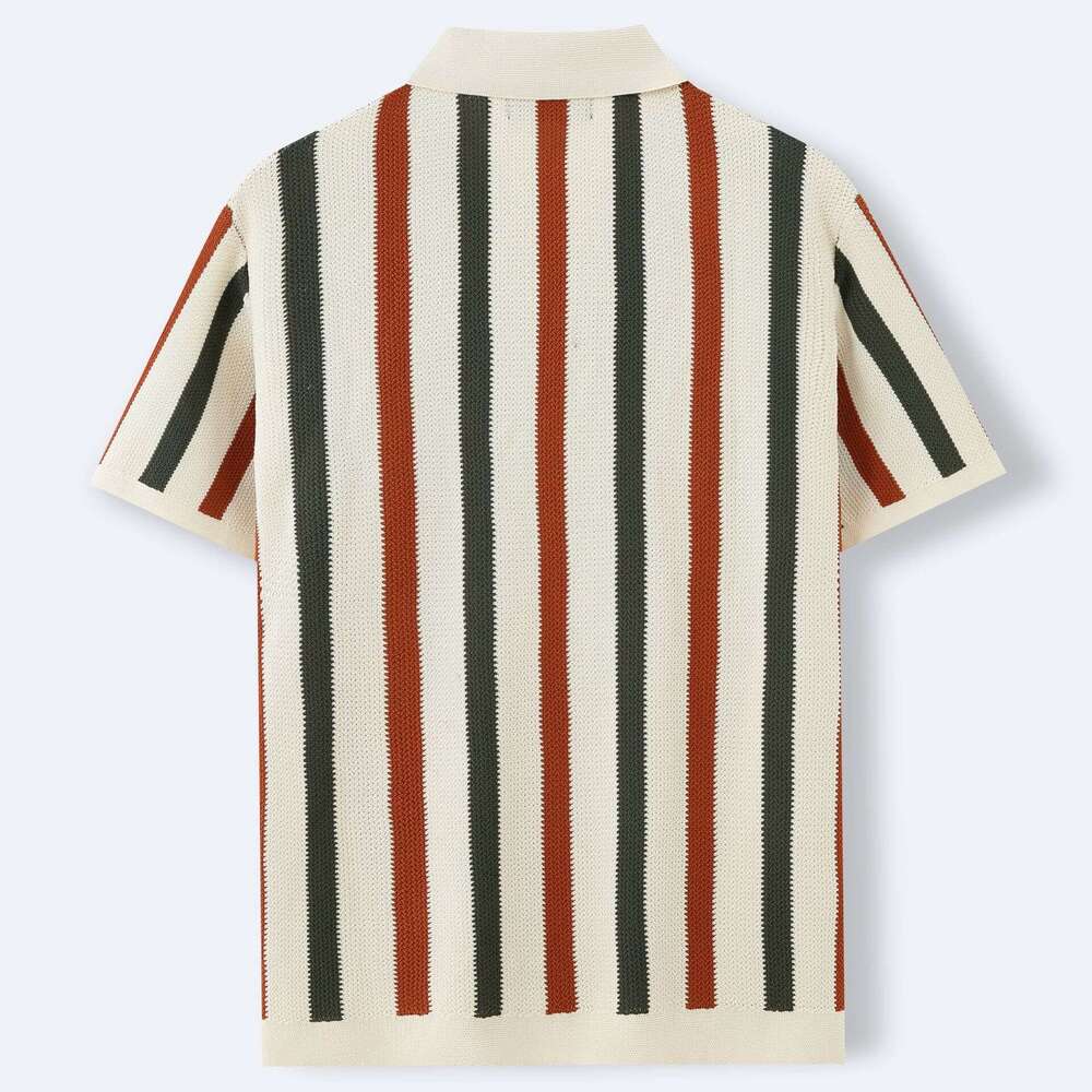 Men's European and American style coarse needle hollow knitted sweater with striped contrasting color woolen casual polo shirt sy0213 2025 temper