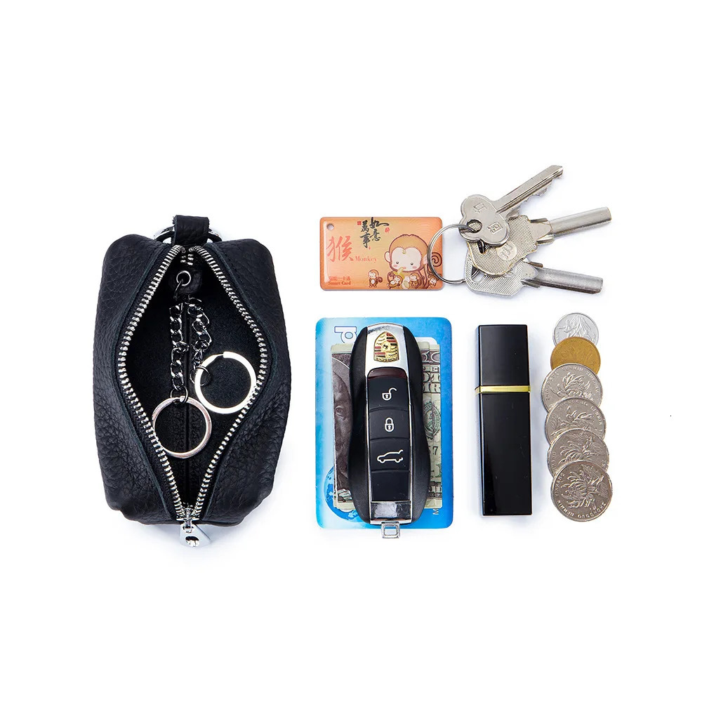 Portable Genuine Leather Key Bag Car Key Holder Purse Zipper Coin Organizer Keychain Wallet Women Men Mini Key Cover Change Bag 250311