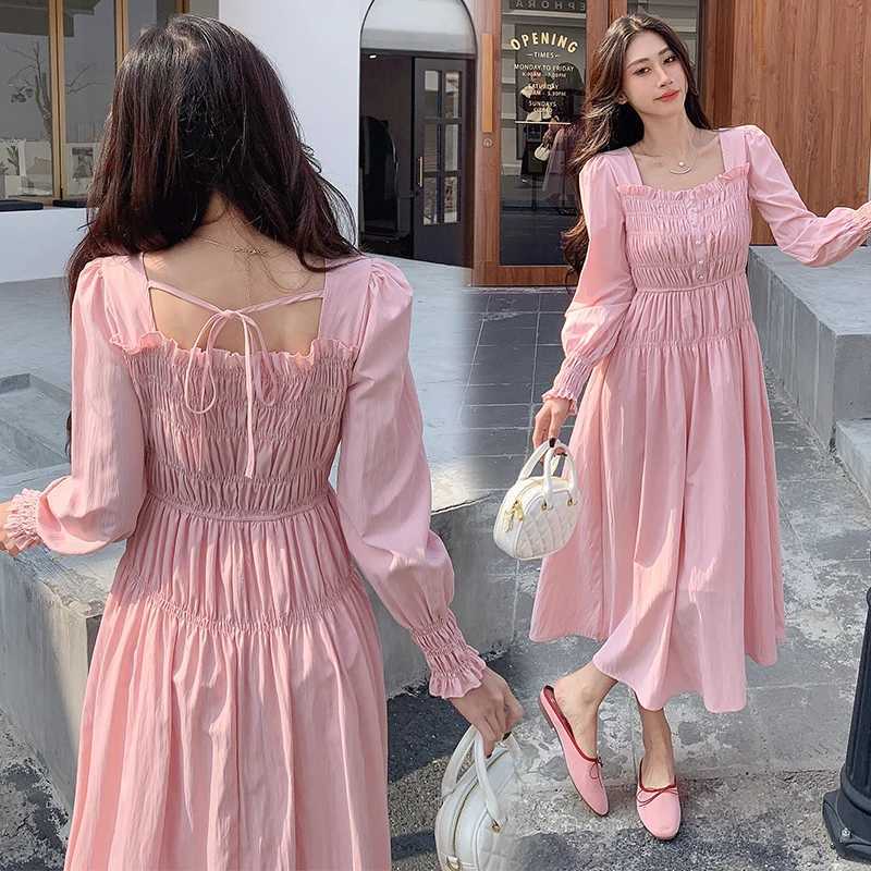 2025 Spring Maternity Pleated Dress Solid Color Square Collar Backless Sexy Pregnant Woman Party Dress Elegant Pregnancy DressesT250311