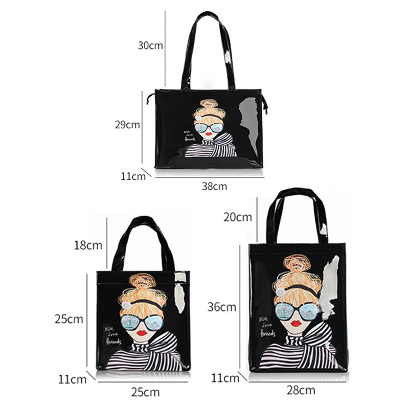 KOKOPEAS Fashion Graphic Tote Shopping Bag Reusable Waterproof PVC Shoulder Bag London Style Handbag Women Shopper Purse 250305