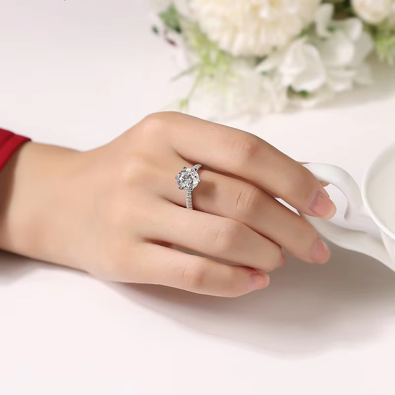 De Classic Sparkling 925 Silver 1ct Moissanite Ring 2ct D Color VVS Moissanite Ring for Female Resizable 3ct Moissanite Rings