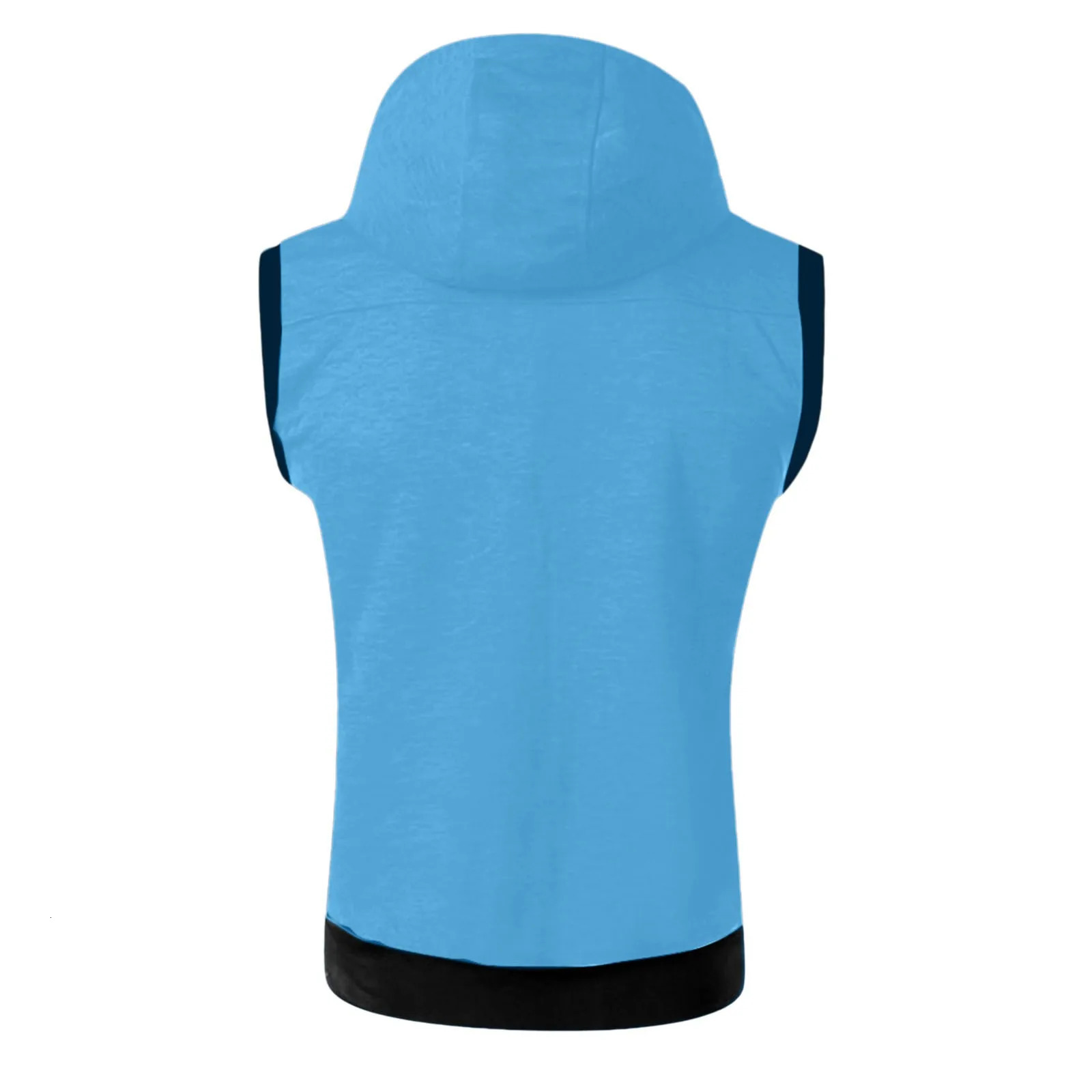 Summer Color Block Sports Mens Zipper Sleeveless Fitness Hoodie Clothing Casual Running Top 250312