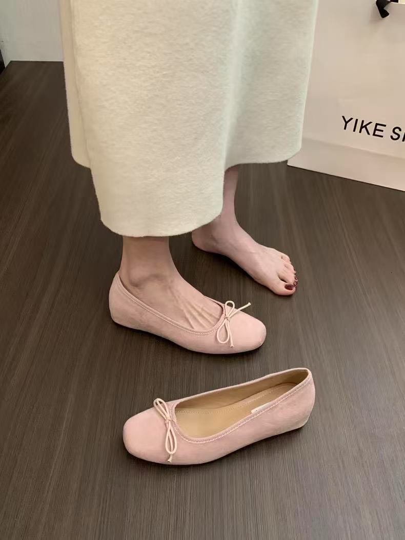 French soft sole single shoe silver womens shoes autumn scoop shoes evening style bow red flat shoes ballet shoes