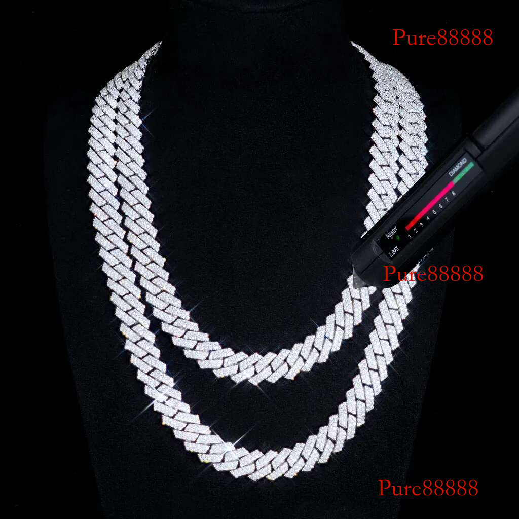 S & VVS Moissanite 10MM Prong Cuban k Chain Sterg Sier Pass Test Lab Dia Necklace Valentine's Day Gift For Him