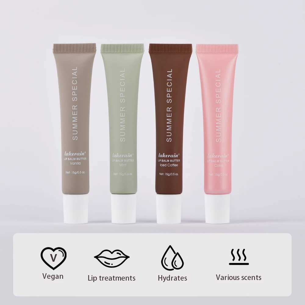 4pcs/set Summer Lip Balm Lip Gloss Lip set Moisturizing Mirror Makeup Vanilla Mint Iced Coffee Cake Transparent Lip Oil W250312