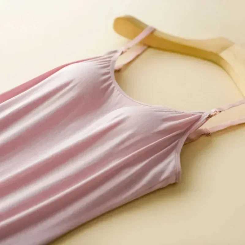Mother Nursing Nightgown Loose Strappy Dresses Summer Sleeveelss Breastfeeding Sleepwear With Padded PregnancyT250311