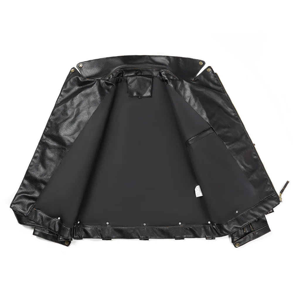 PU mens artificial leather American style jacket fashion casual multi pocket 250312