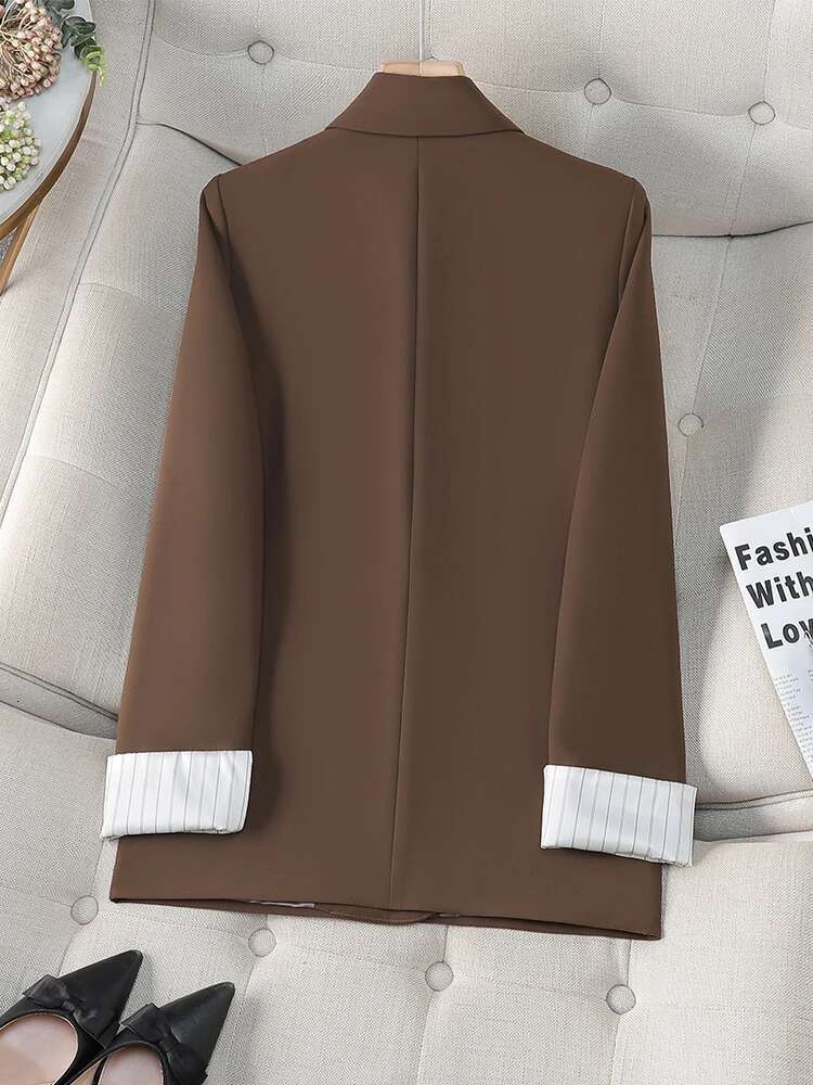 Fashion Women Casual Blazer Coat Yellow Beige Black Female Long Sleeve Double Breasted Loose Ladies Jacket