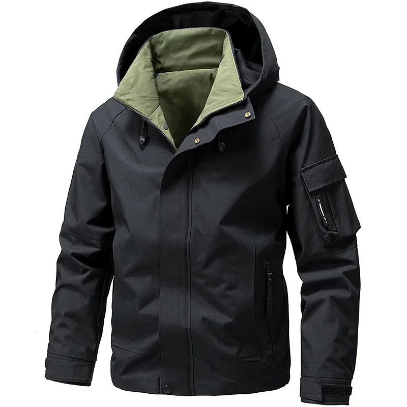 Windproof Mens Cargo Jacket Spring Waterproof Zipper Bomber Camping Loose Soft Shell Hiking 250312