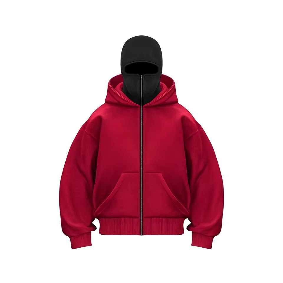 Fashionable Y2k double hat design hoodie for 2025 spring new mens casual loose cardigan street hip-hop zipper hooded sweatshirt M250312