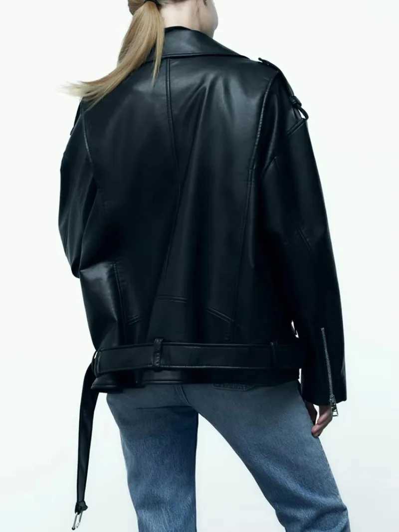 American Fashion Trend PU Leather Jacket and Coat Women Street Y2K Hip Hop Loose Zipper Jacket Unisex Motorcycle Leather JacketT250311