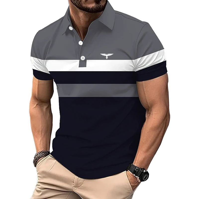 Mens summer casual short sleeved sports polo shirt mens magic color slim fit lapel top golf 250312