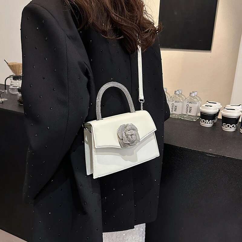 French Style Personality Dia-Encrusted Rose Small Square Bags Super Hot Dia-Filled Shoulder Crossbody Tote