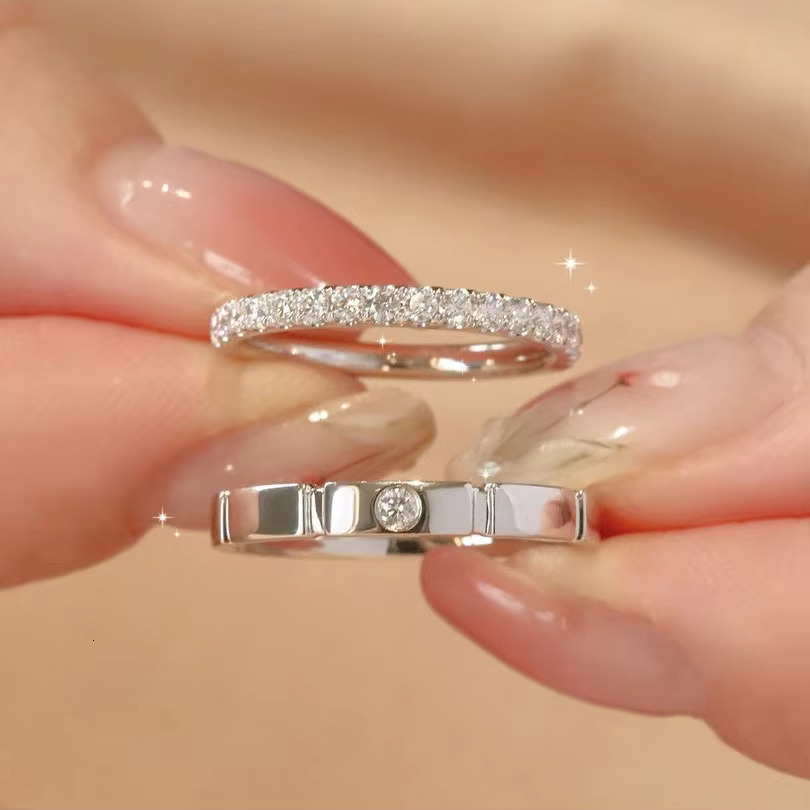 Factory Wholesale Sterling Silver S925 Moissanite Ring Couple Ring Full Diamond Wedding Ring