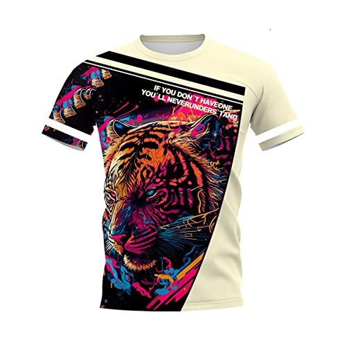 Mens T shirt Men's 3D Digital Print Dominant Tiger Head Pattern T-Shirt, Viking Summer Fashion Casual Short Sleeve tee Casual tops summer clothes