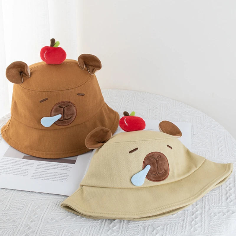 3D Ears Capybara Apple Fishermans Hat for Men and Women Outdoor Leisure Cartoon Cute Sunscreen Basin 250304