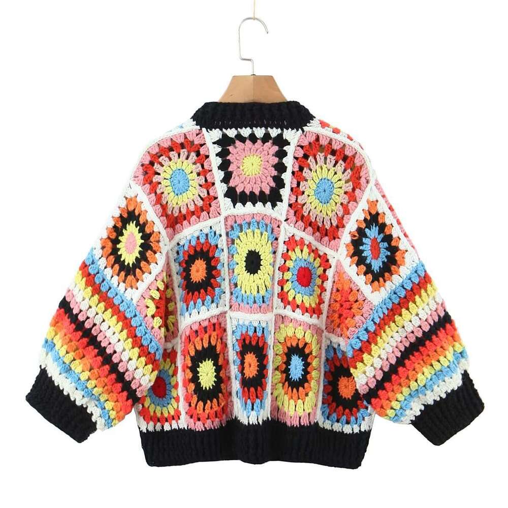 22 Autumn And Winter New Style Fashionable Temperament Women's Clothing All Handmade Grandmother Square Loose Cardigan Knitted Sweater