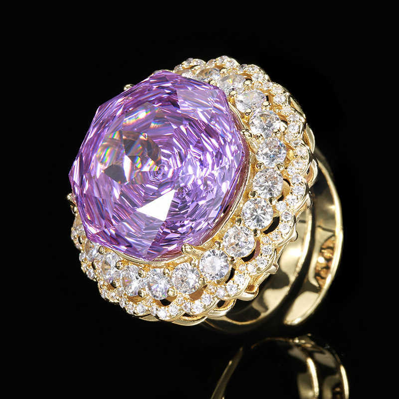 Popular explosive new Zhuangsheng copper bottom gold-plated rose cut light luxury set female lead stone 18mm W250312