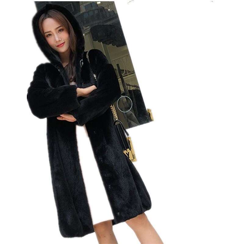 Winter New Long Style Faux Mink Fur Coat For Women's Oversized Top
