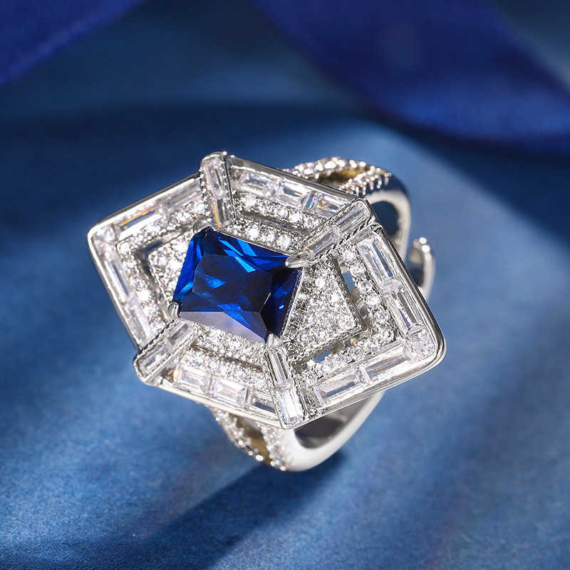 Zhuangsheng Copper Bottom Gold Plated Simulation Royal Blue Treasure Niche Style Set Main Stone 8 * 10-6 * 8 W250312