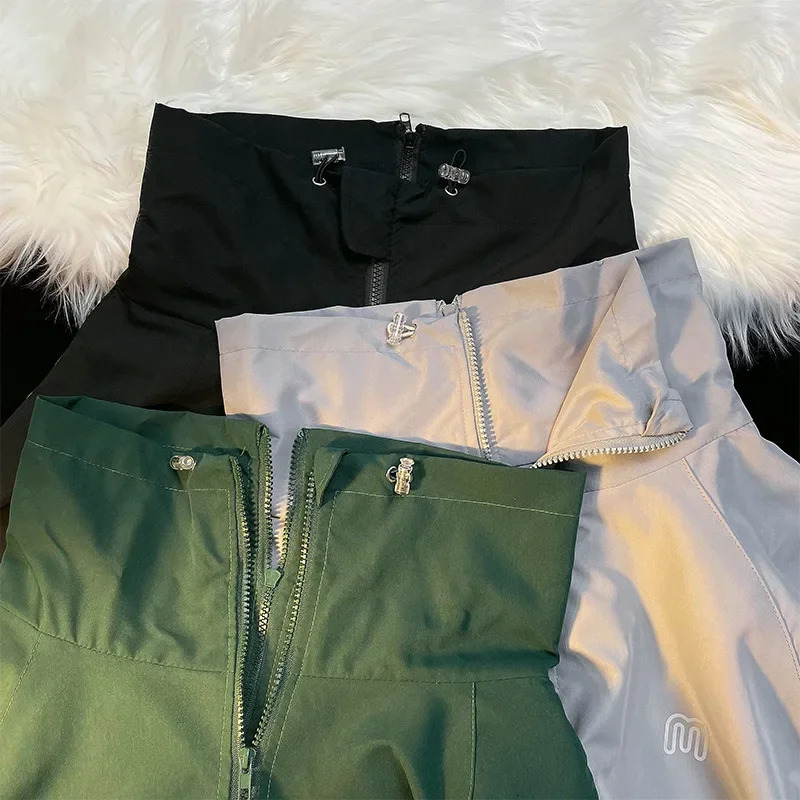 Retro American style loose mens jacket thin spring autumn bedding vertical collar colorful block shaped couple Trenchcoat 250312