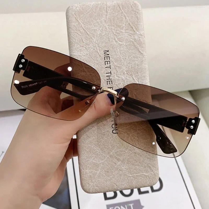Sunglasses Vintage Korean Style Rimless Ins UV Protection Frameless Shades Gradient Lenses Beach Eyewear For Women & Men