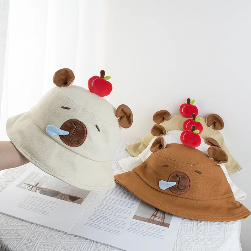 3D Ears Capybara Apple Fishermans Hat for Men and Women Outdoor Leisure Cartoon Cute Sunscreen Basin 250304