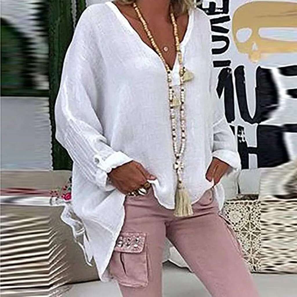 Plus Size Women's Summer New V Solid Top Casual Women En Shirt Round Neck T-Shirt Short Sleeve Tops Loose Blouse