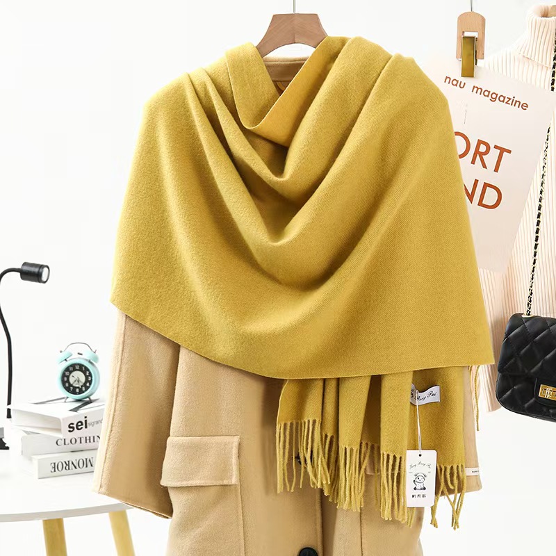 K102 Wool Cashmere Scarf Girls High-end Solid Color Scarf Versatile Thickened Winter Popular Imitation Cashmere Scarf Wholesale
