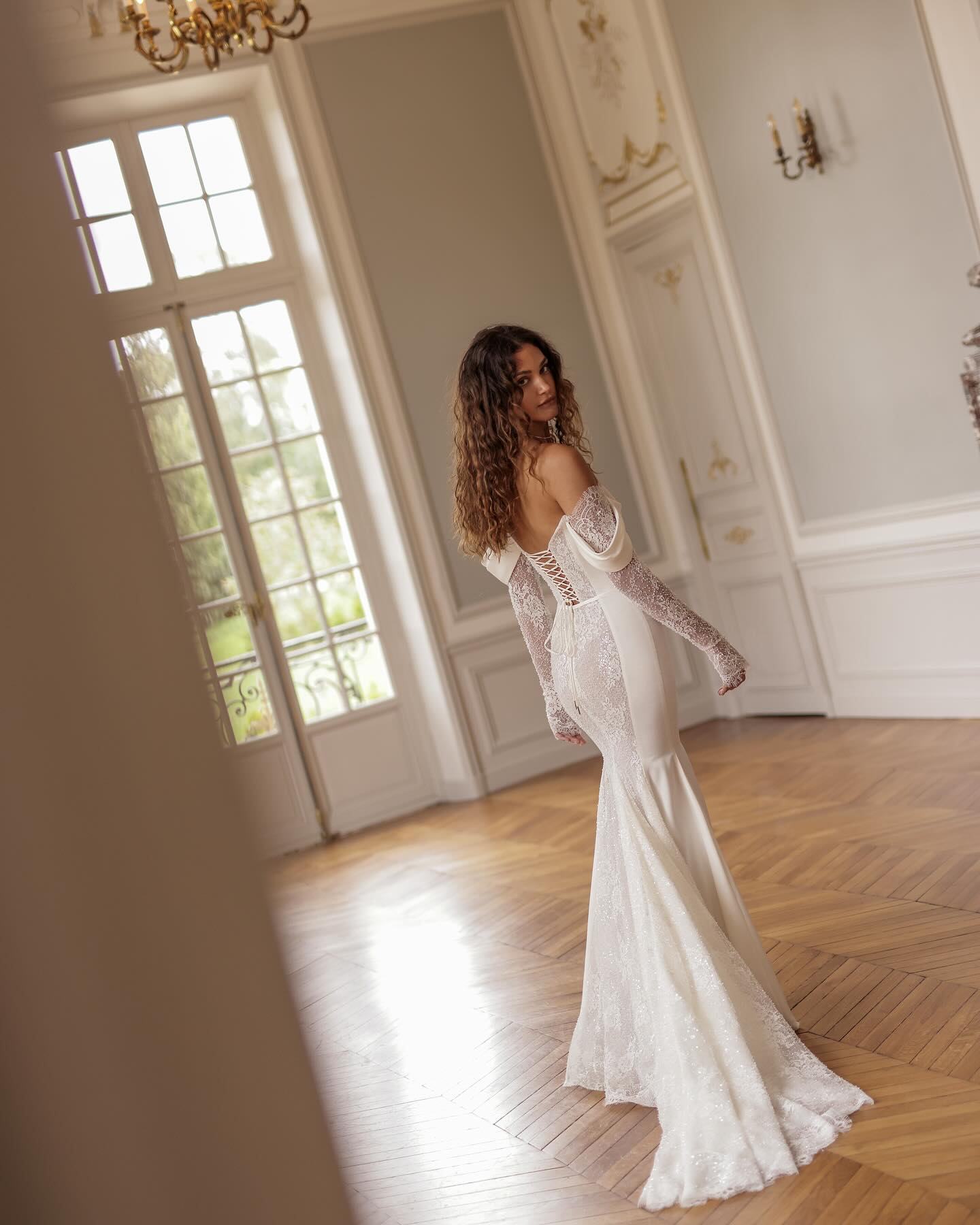 Sparkly Lace Mermaid Beaded Wedding Dresses With Long Sleeves Bridal Gowns Off The Shoulder Necke Sweep Train Vestido De Novia