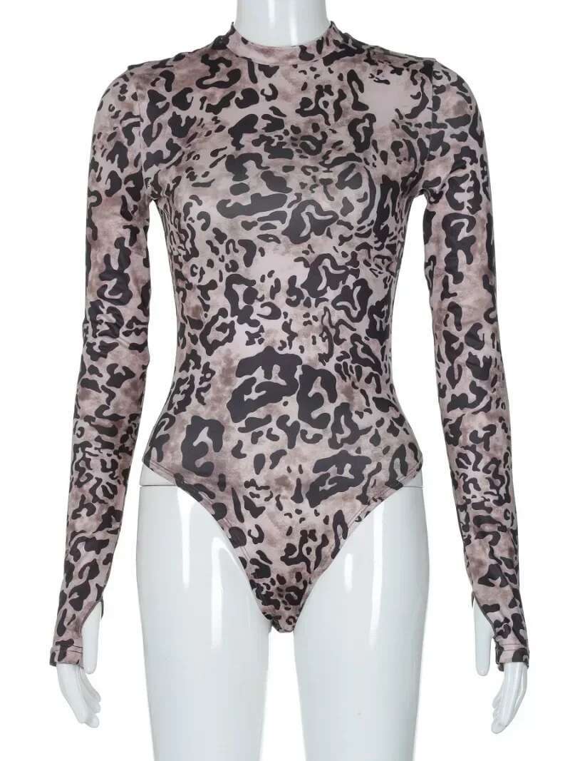Fashion Long Sleeve Bodysuit And Bandage Mesh Skirt Matching Set Sexy Leopard Printed Ruched Short Party Dresses 2 Pieces Sets