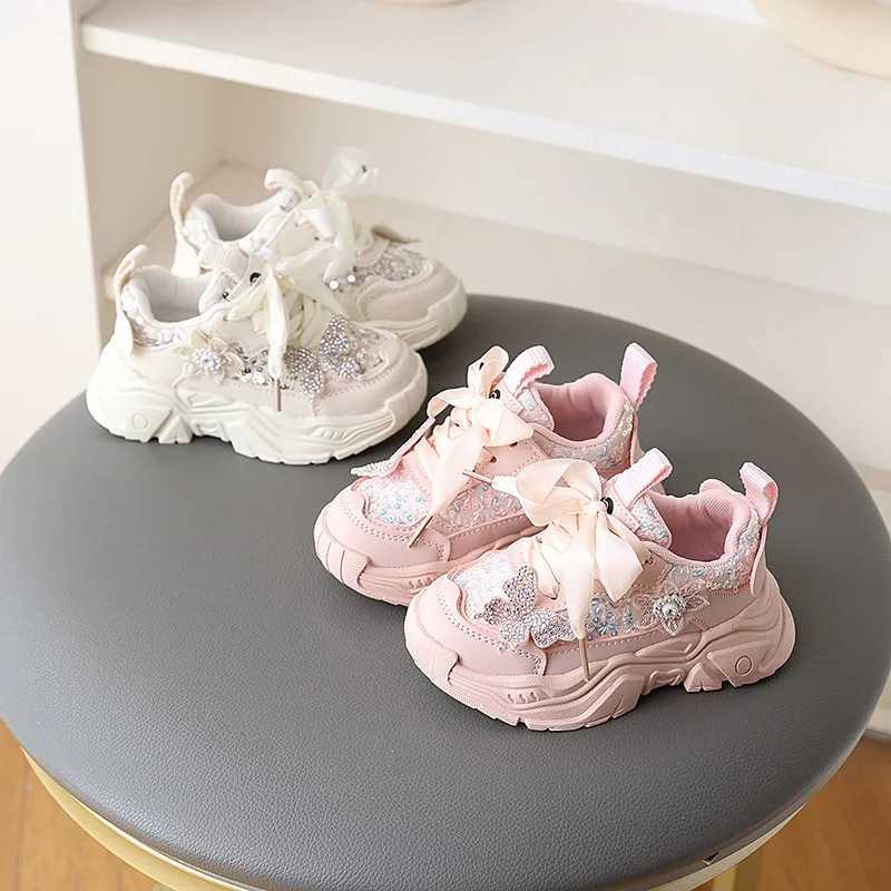 Childrens Shoes Sneakers Spring and Fall Seasons Models Girls Non-slip Soft Bottom Crystal Butterfly Cute Princess Shoes Z250312