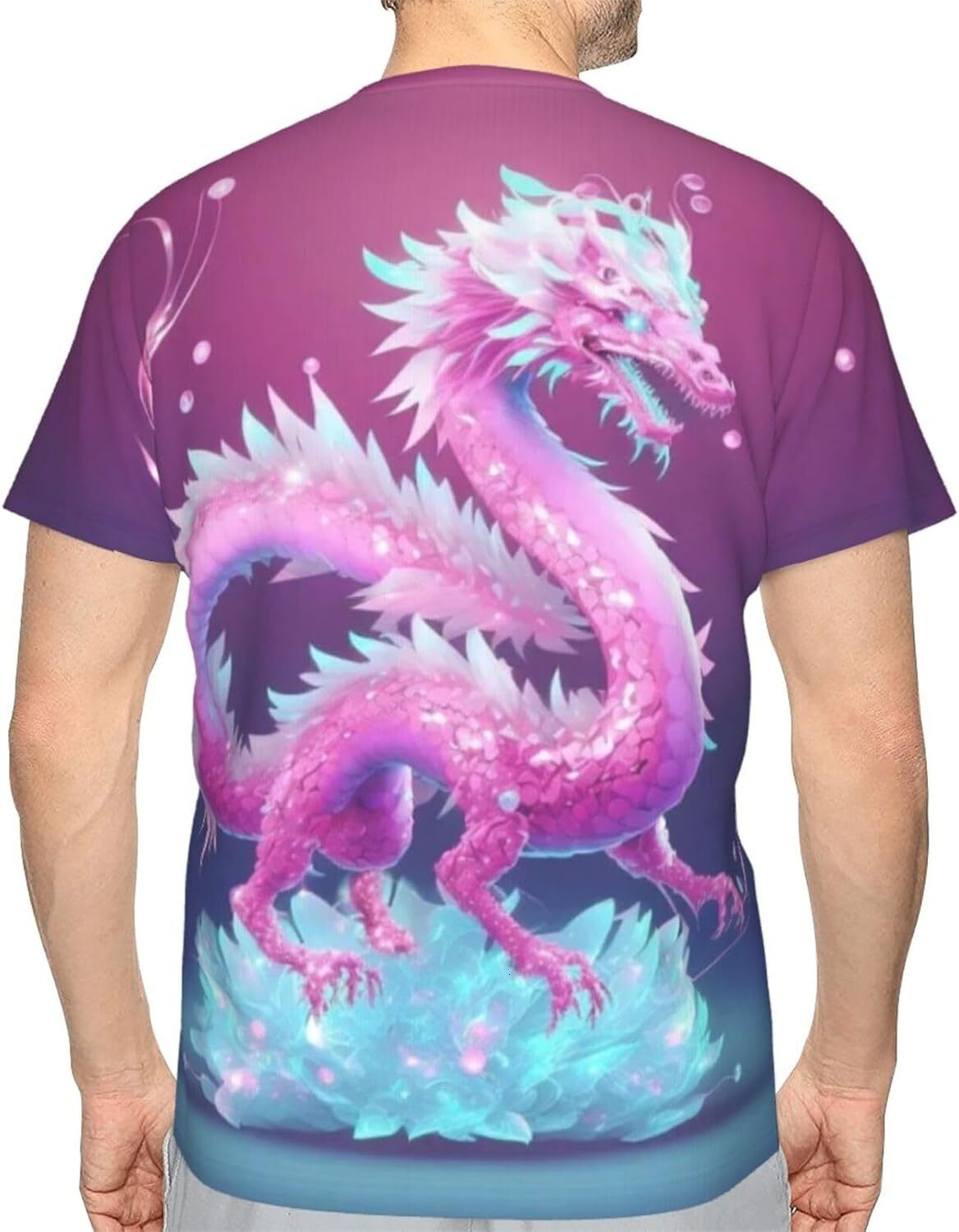 Mens T shirt Pink Dragon Pattern Men's Women's T-Shirt Fantasy Crystal Dragon 3D Printed Novelty Short Sleeve Unisex Fashion Tee tee Casual 