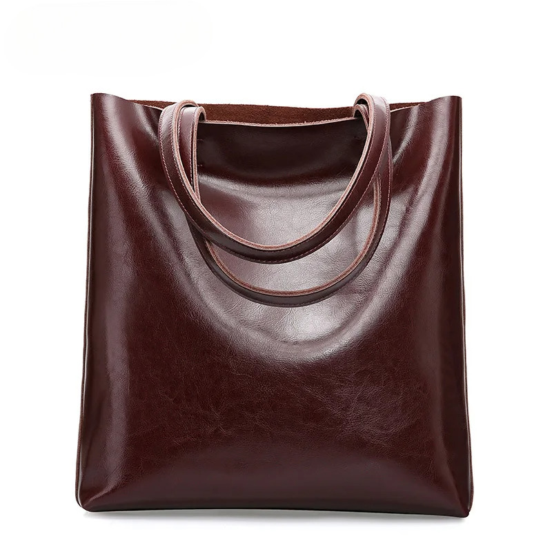 100% Genuine Leather Vintage Women Shoulder Bag High Quality Fashion Brown Large Capacity Shopping Bags Black Tote Handbag