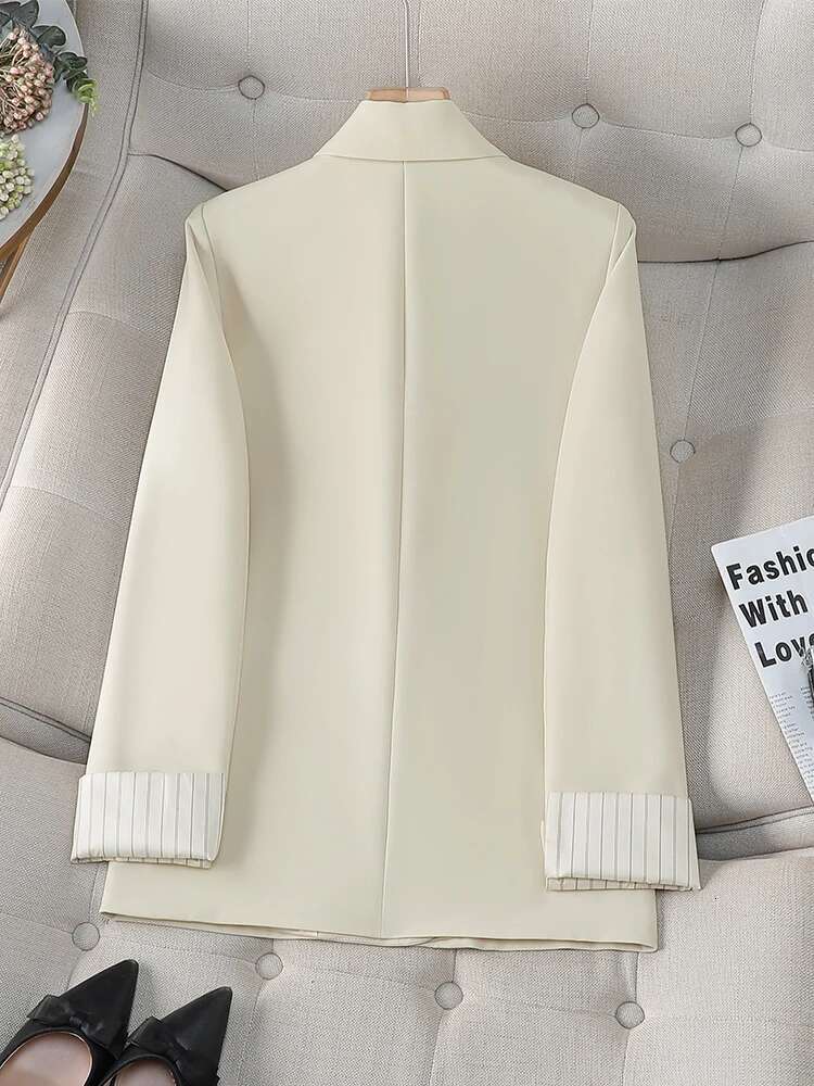 Fashion Women Casual Blazer Coat Yellow Beige Black Female Long Sleeve Double Breasted Loose Ladies Jacket