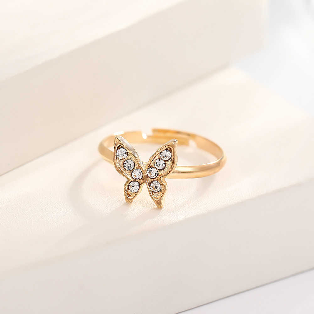 Diamond inlaid butterfly jewelry set French style fresh alloy bracelet trendy earring jewelry set four piece set W250312