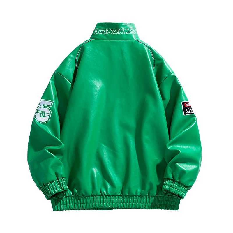 Motorcycle Racing Clothing Men Casual Fleece Thicken Autumn Winter Loose Stand Collar Tops PU Coat Faux Leather Jacket OuterwearT250311