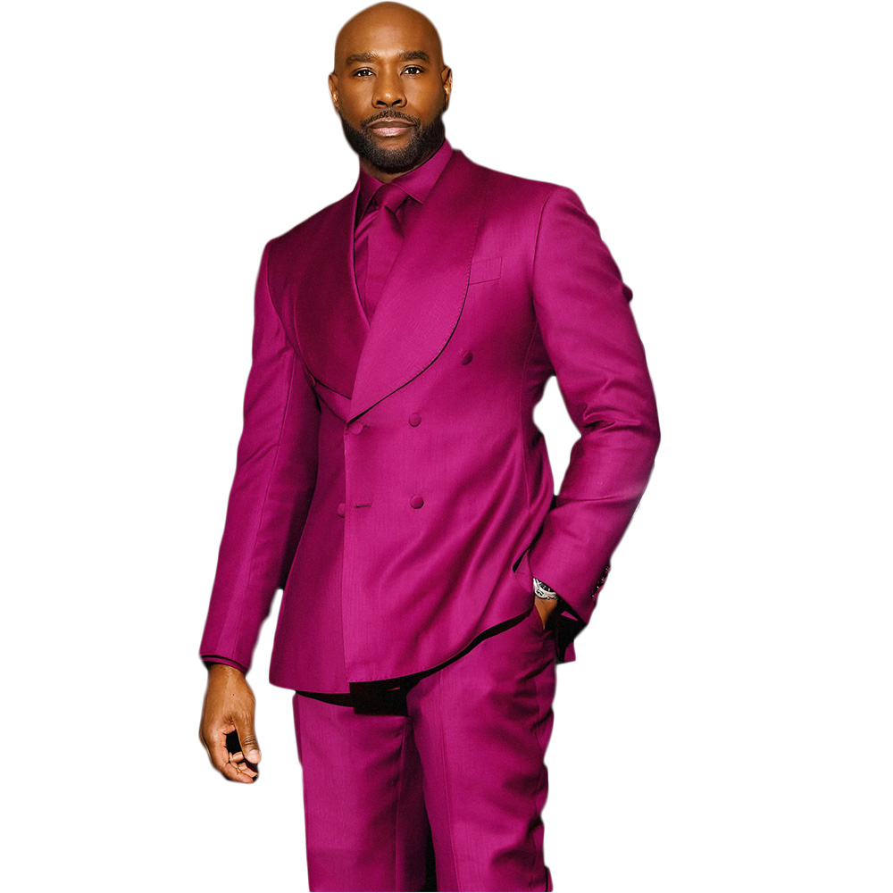 Men Suits Wedding Tailor-Made 2 Pieces Suit Tuxedos Shawl Lapel Unique Design Groom Blazer Double Breasted Pants Prom Evening Party Custom Made